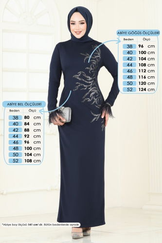 moda selvim Otriş Detaylı Tesettür Abiye Elbise 2747ASMK1074 Laci - Thumbnail