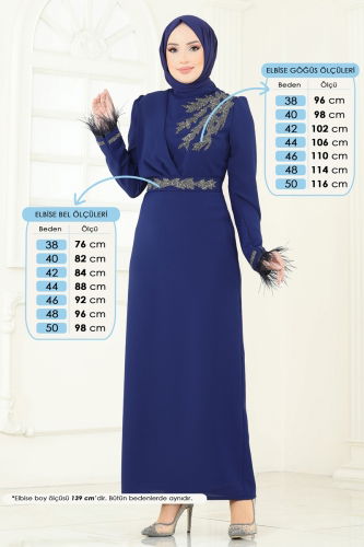 moda selvim Otriş Tüylü Abiye Elbise 5642EDF311 Açık Laci - Thumbnail