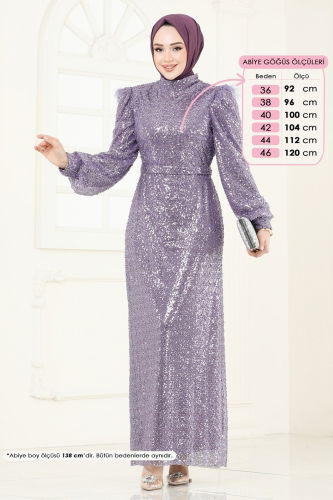 moda selvim Otriş Tüylü Tesettür Abiye 8011YG95 Lila - Thumbnail