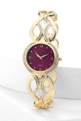 C.L.S.K. - Oval Detaylı Şık Saat 9011CLSK1184 Gold&Bordo