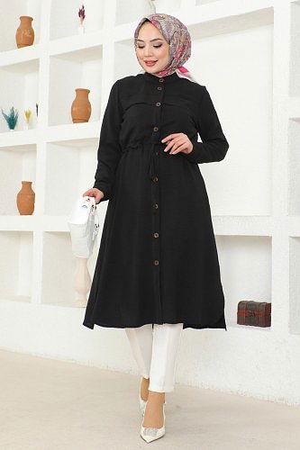 moda selvim 6868S324 اسود ملابس قصيره - Thumbnail