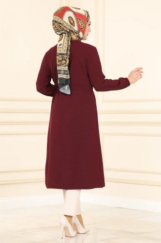 moda selvim Overcoat 0011UZ662 Claret Red - Thumbnail