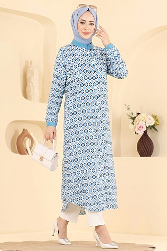 moda selvim Overcoat 007ZMRK1203 Blue - Thumbnail