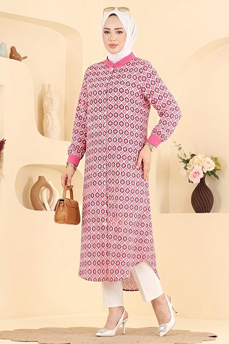 moda selvim Overcoat 007ZMRK1203 Fuchsia - Thumbnail