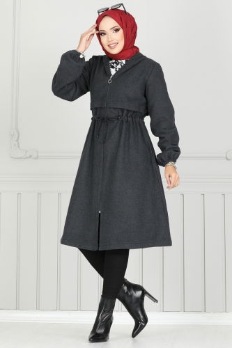 moda selvim Overcoat 0503BG354 Anthracite - Thumbnail