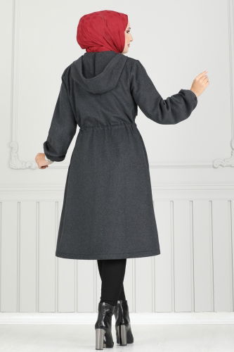 moda selvim Overcoat 0503BG354 Anthracite - Thumbnail