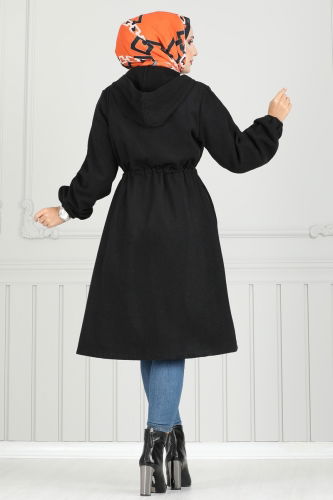 moda selvim Overcoat 0503BG354 Black - Thumbnail