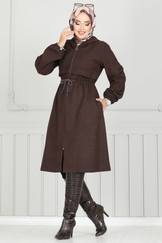 moda selvim Overcoat 0503BG354 Brown - Thumbnail