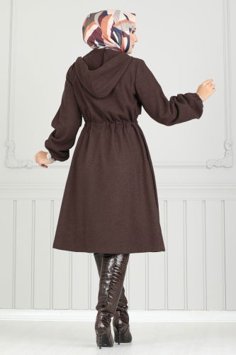 moda selvim Overcoat 0503BG354 Brown - Thumbnail