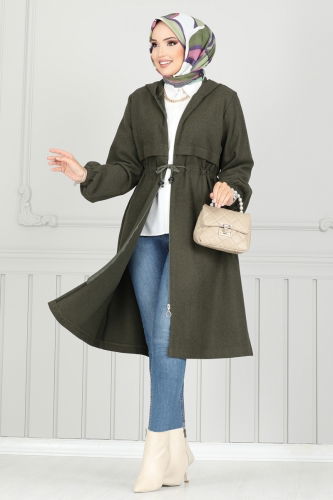 moda selvim Overcoat 0503BG354 Khaki - Thumbnail