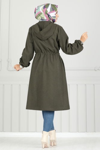 moda selvim Overcoat 0503BG354 Khaki - Thumbnail