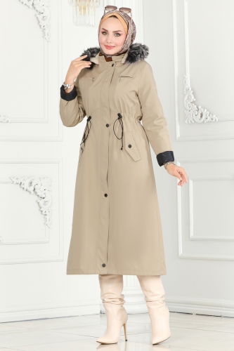 moda selvim OVERCOAT 0805MSA980 Stone - Thumbnail