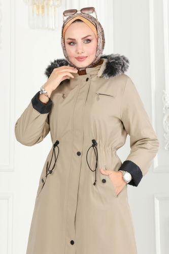 moda selvim OVERCOAT 0805MSA980 Stone - Thumbnail