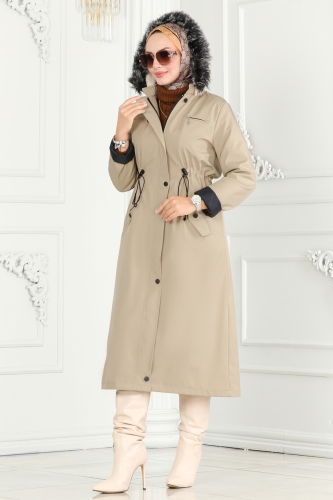 moda selvim OVERCOAT 0805MSA980 Stone - Thumbnail