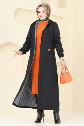 moda selvim Overcoat 1004MSA980 Black - Thumbnail