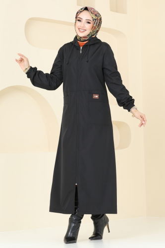 moda selvim Overcoat 1004MSA980 Black - Thumbnail