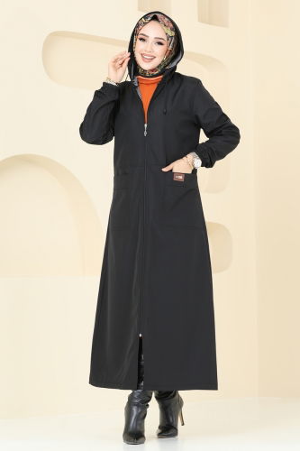 moda selvim Overcoat 1004MSA980 Black - Thumbnail