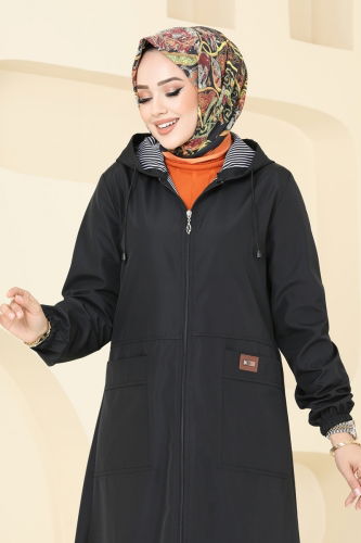 moda selvim Overcoat 1004MSA980 Black - Thumbnail