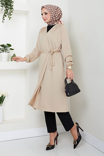 moda selvim Overcoat 10074ETT902-M Stone - Thumbnail