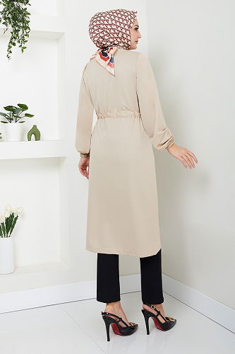 moda selvim Overcoat 10074ETT902-M Stone - Thumbnail