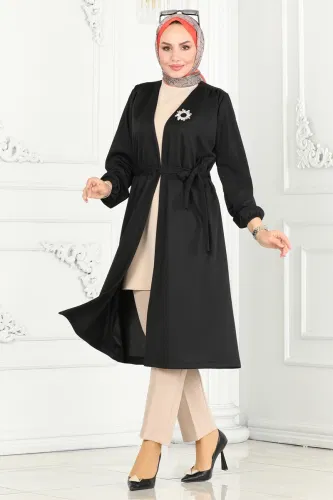 moda selvim Overcoat 10074ETT926 Black - Thumbnail