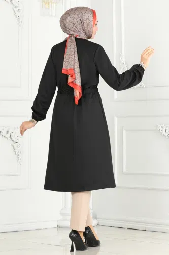 moda selvim Overcoat 10074ETT926 Black - Thumbnail