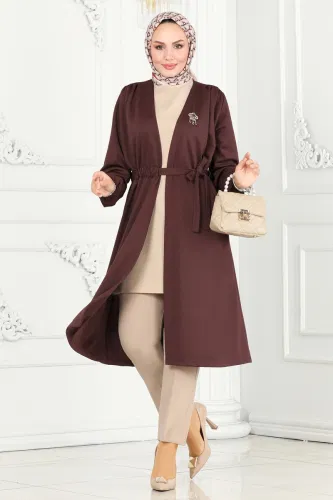 moda selvim Overcoat 10074ETT926 Brown - Thumbnail