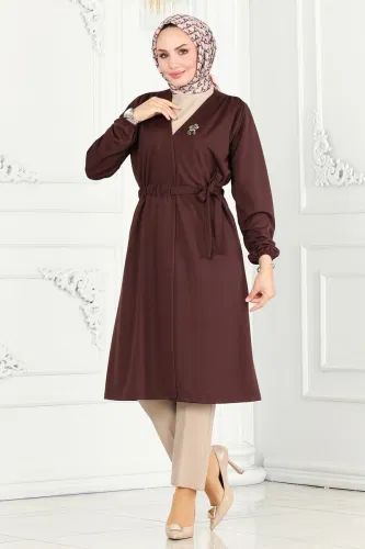 moda selvim Overcoat 10074ETT926 Brown - Thumbnail