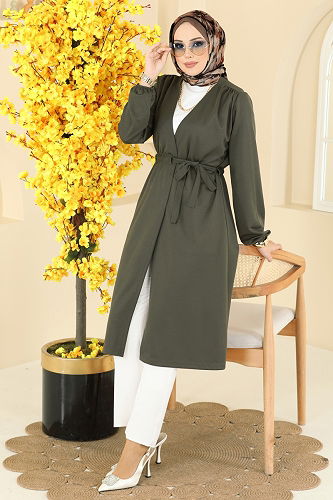moda selvim Overcoat 10074ETT926 Dark Khaki - Thumbnail