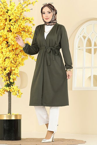 moda selvim Overcoat 10074ETT926 Dark Khaki - Thumbnail