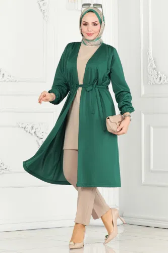 moda selvim Overcoat 10074ETT926 Emerald - Thumbnail