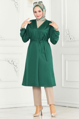 moda selvim Overcoat 10074ETT926 Emerald - Thumbnail