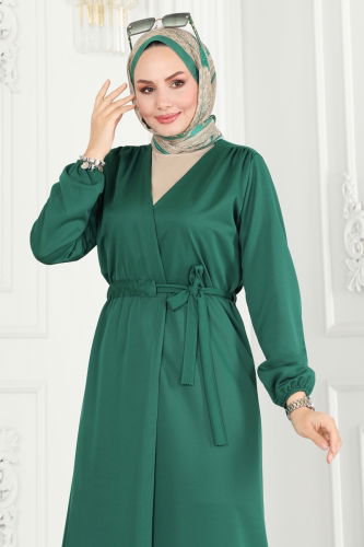 moda selvim Overcoat 10074ETT926 Emerald - Thumbnail