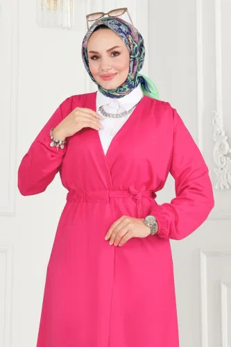 moda selvim Overcoat 10074ETT926 Fuchsia - Thumbnail