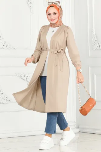 moda selvim Overcoat 10074ETT926 Stone - Thumbnail