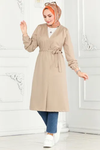 moda selvim Overcoat 10074ETT926 Stone - Thumbnail