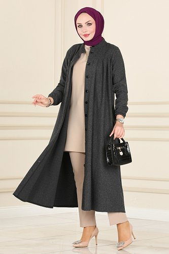 moda selvim Overcoat 1024BRZ597 Anthracite - Thumbnail