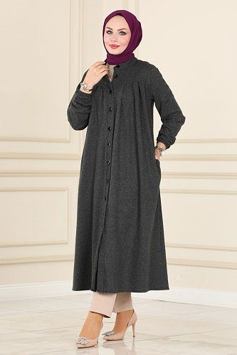 moda selvim Overcoat 1024BRZ597 Anthracite - Thumbnail