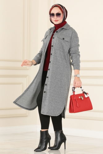 moda selvim Overcoat 1027BRZ597 Gray - Thumbnail