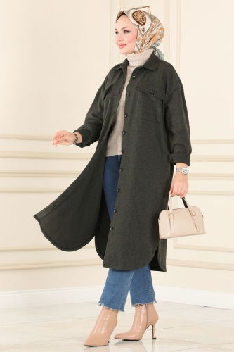 moda selvim Overcoat 1027BRZ597 Khaki - Thumbnail