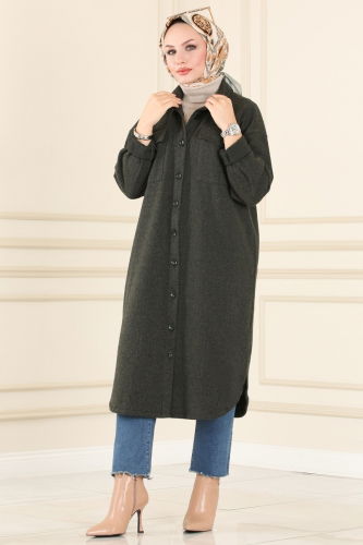 moda selvim Overcoat 1027BRZ597 Khaki - Thumbnail