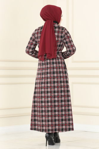 moda selvim Overcoat 1062BRZ597 Claret Red - Thumbnail