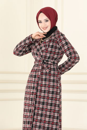 moda selvim Overcoat 1062BRZ597 Claret Red - Thumbnail