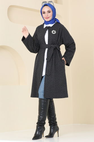 moda selvim Overcoat 1099BRZ597 Anthracite - Thumbnail