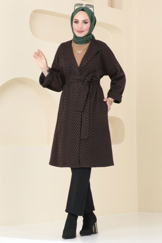 moda selvim Overcoat 1099BRZ597 Brown - Thumbnail