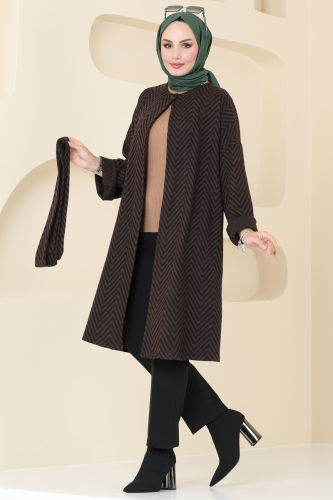 moda selvim Overcoat 1099BRZ597 Brown - Thumbnail