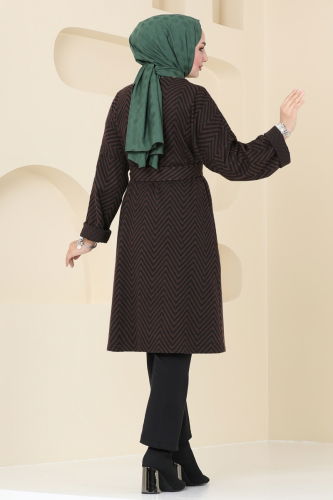 moda selvim Overcoat 1099BRZ597 Brown - Thumbnail