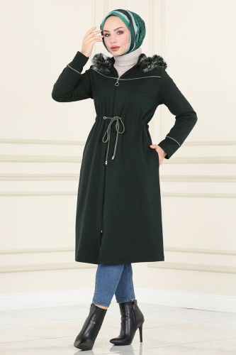 moda selvim Overcoat 109DVL817 Emerald - Thumbnail