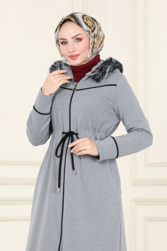 moda selvim Overcoat 109DVL817 Gray - Thumbnail