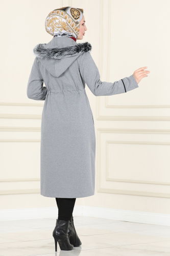 moda selvim Overcoat 109DVL817 Gray - Thumbnail